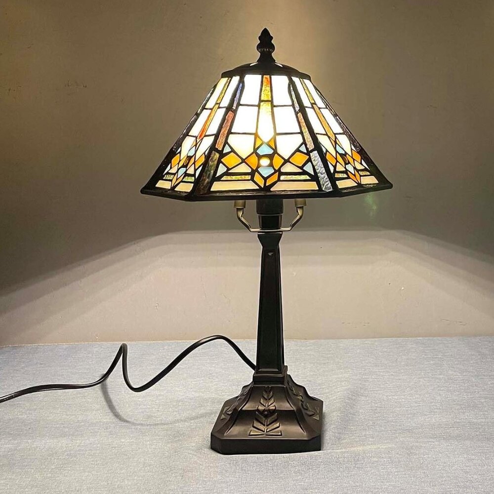 Mission Style Table Lamp Tiffany Style Handcrafted Stained Glass 16" High